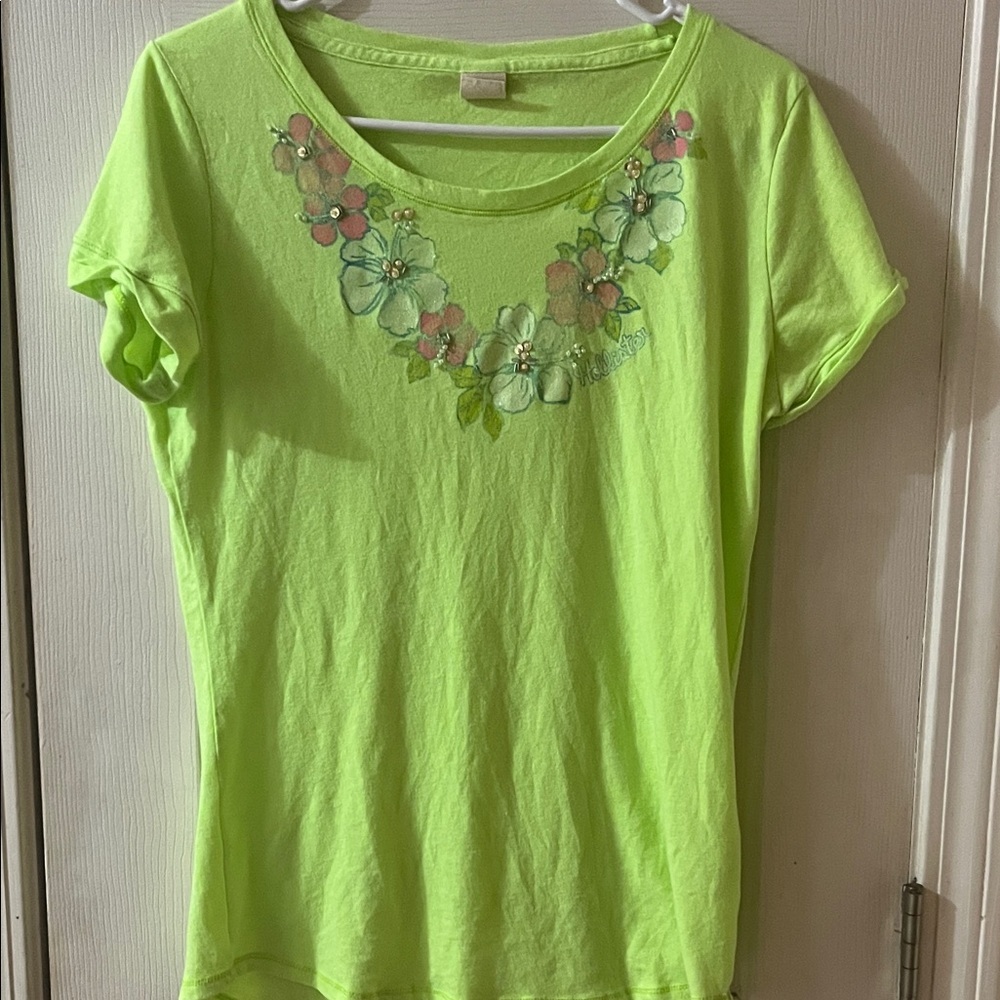 Hollister Floral Embellished Lime Green Women's Top.